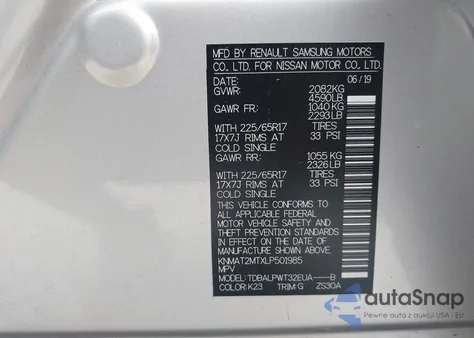 2020 Nissan Rogue S Fwd из США, поврежденный, VIN KNMAT2MTXLP501985